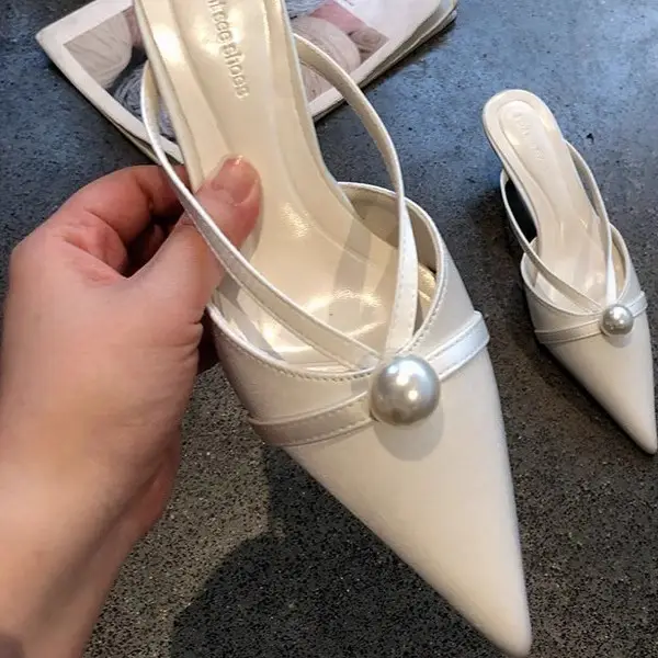 2025 French Satin Pearl Pointed Heels for Women - Image 4