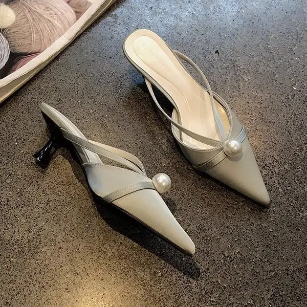 2025 French Satin Pearl Pointed Heels for Women - Image 5