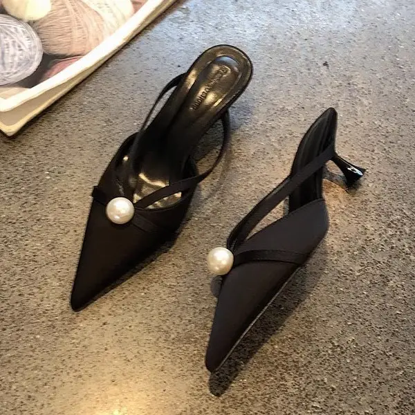 2025 French Satin Pearl Pointed Heels for Women - Image 6
