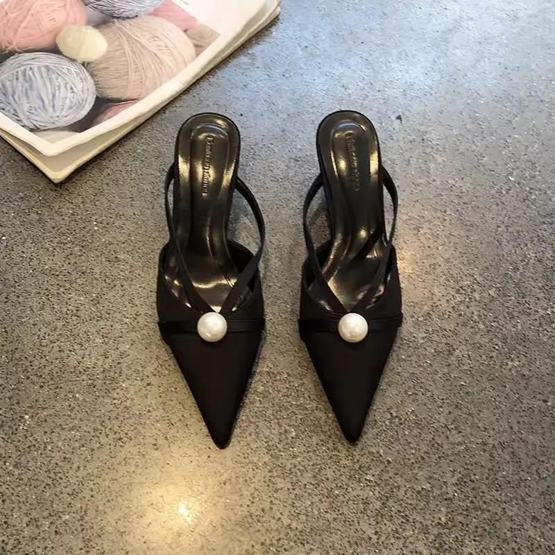 2025 French Satin Pearl Pointed Heels for Women - Image 2