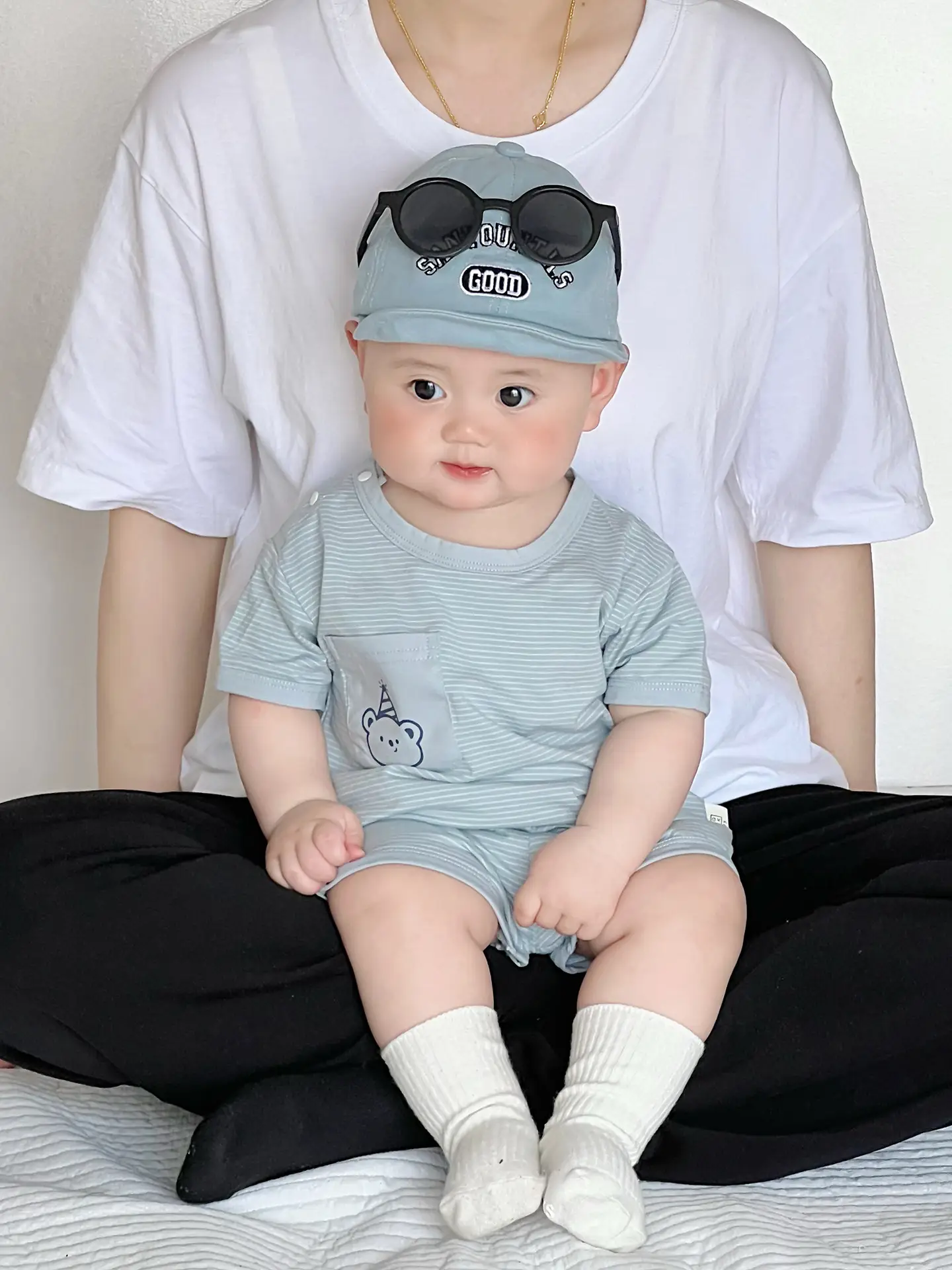 Baby Boys Summer Suit Gray Black Two-Piece Set - Image 5