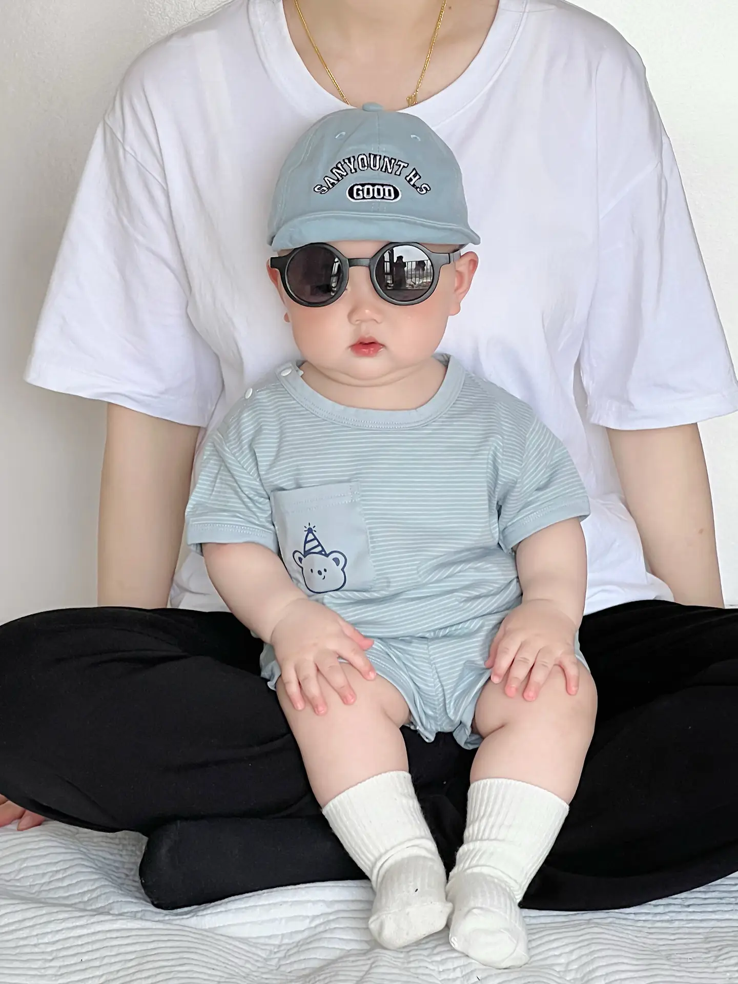Baby Boys Summer Suit Gray Black Two-Piece Set - Image 6