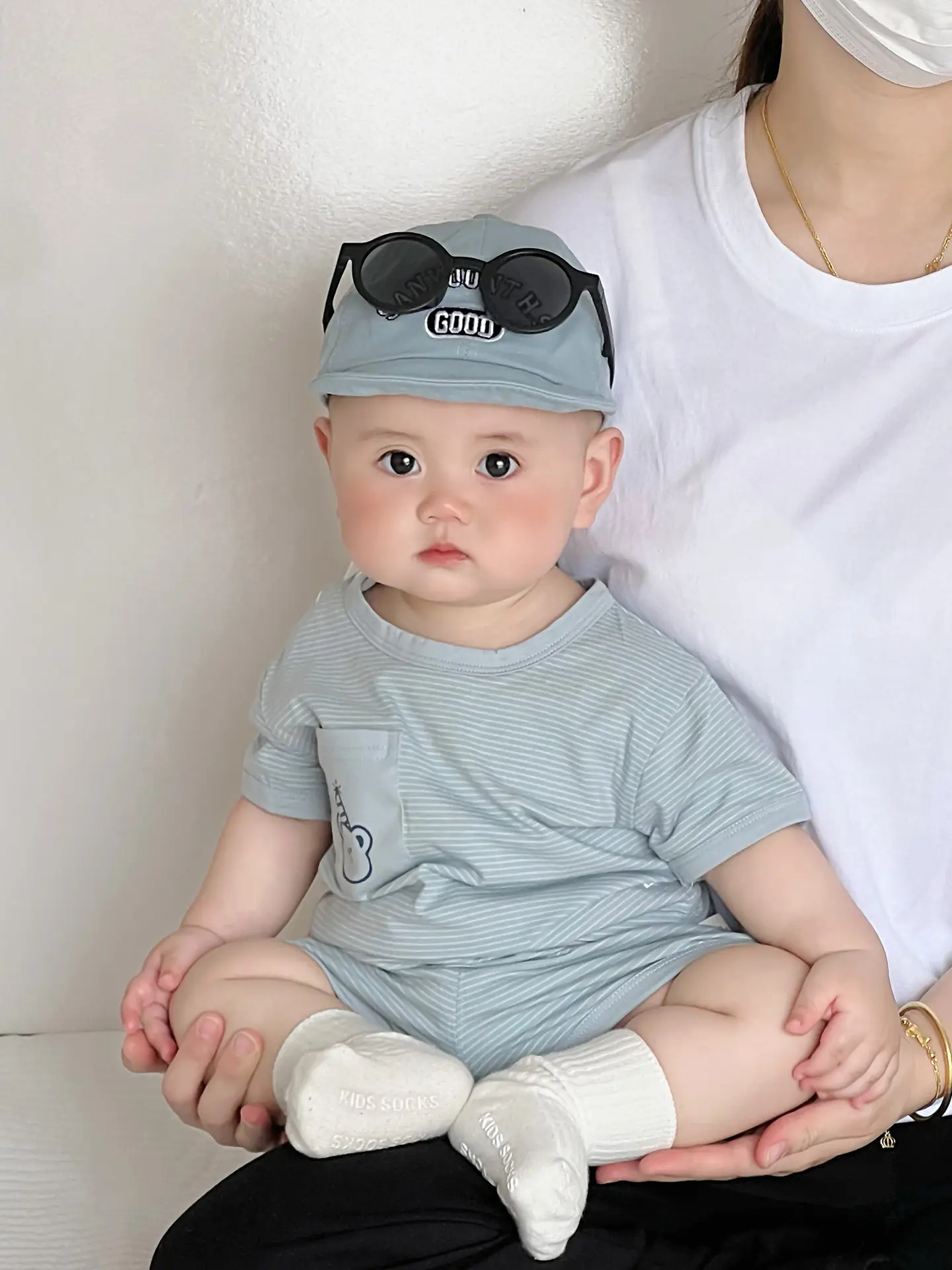 Baby Boys Summer Suit Gray Black Two-Piece Set - Image 7