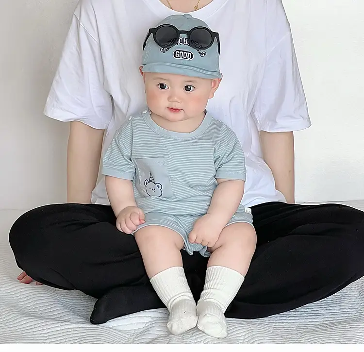 Baby Boys Summer Suit Gray Black Two-Piece Set — feature 1