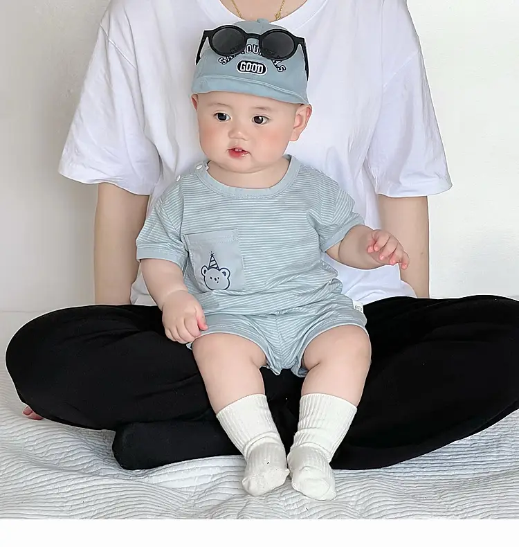 Baby Boys Summer Suit Gray Black Two-Piece Set — feature 12