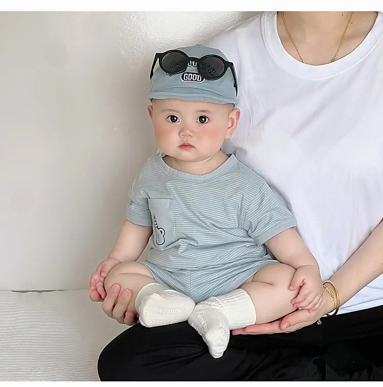Baby Boys Summer Suit Gray Black Two-Piece Set — feature 16