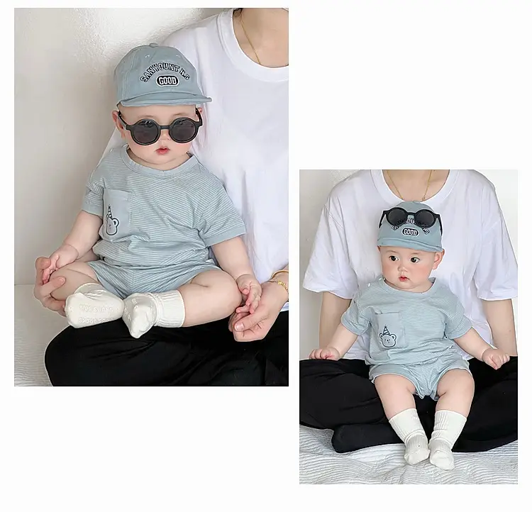 Baby Boys Summer Suit Gray Black Two-Piece Set — feature 17