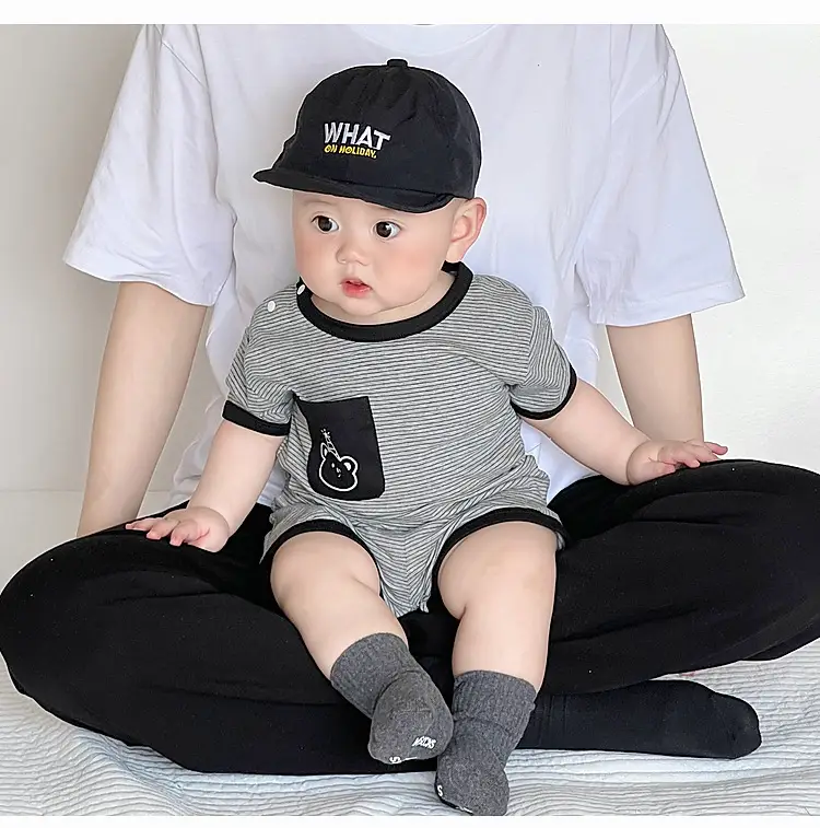 Baby Boys Summer Suit Gray Black Two-Piece Set — feature 24