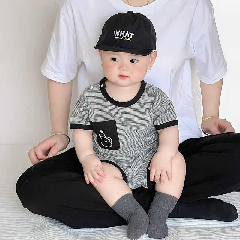 Baby Boys Summer Suit Gray Black Two-Piece Set - Image 2