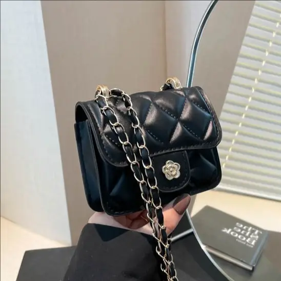 Black Quilted Mini Chain Shoulder Bag for Women - Image 6