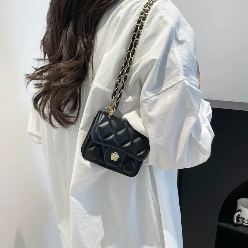 Black Quilted Mini Chain Shoulder Bag for Women - Image 7