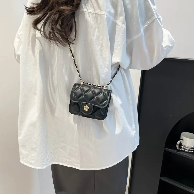 Black Quilted Mini Chain Shoulder Bag for Women - Image 8