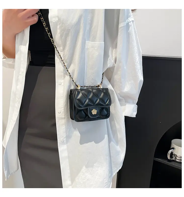 Black Quilted Mini Chain Shoulder Bag for Women — feature 22