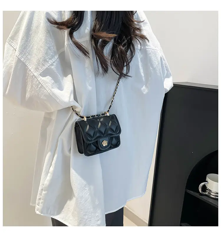 Black Quilted Mini Chain Shoulder Bag for Women — feature 23