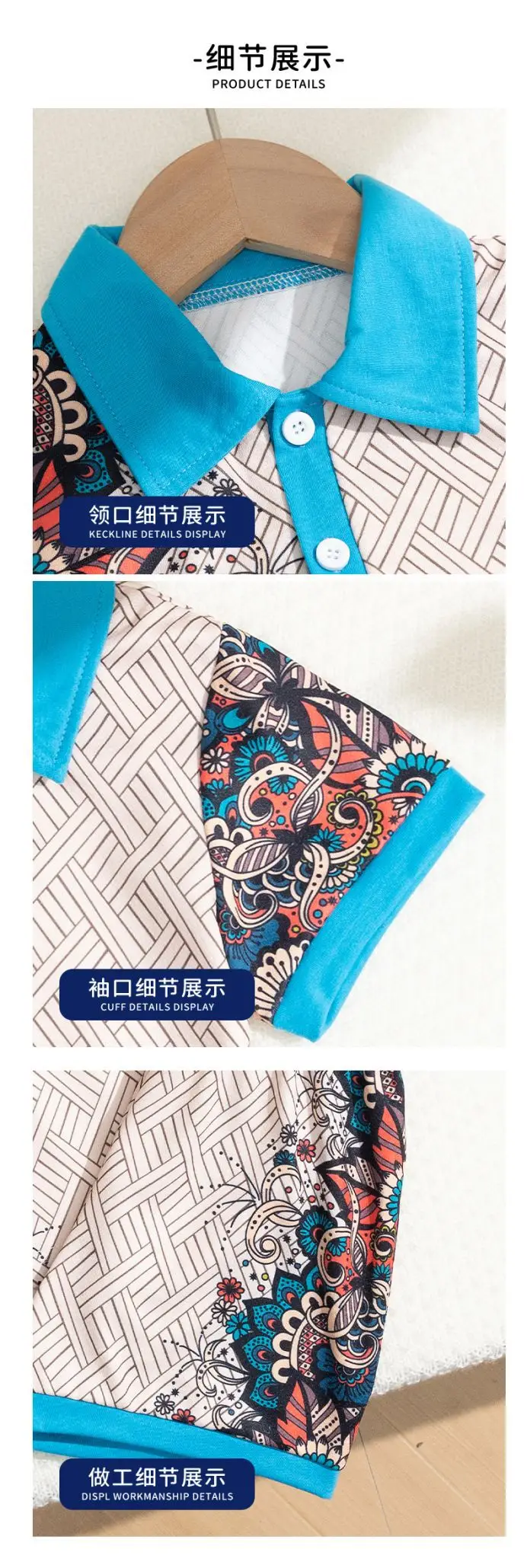 Girls Blue Button T-Shirt Shorts Set Summer Casual — feature 7