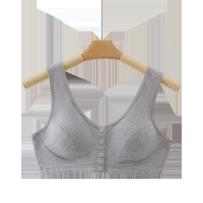 Pure Cotton Mother's Intimates Vest-Style Front Button-Free Bra for Middle-Aged and Elderly Women Large Size Thin Bra for the Elderly