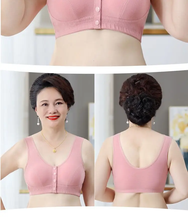 Pure Cotton Mother's Intimates Vest-Style Front Button-Free Bra for Middle-Aged and Elderly Women Large Size Thin Bra for the Elderly — feature 24