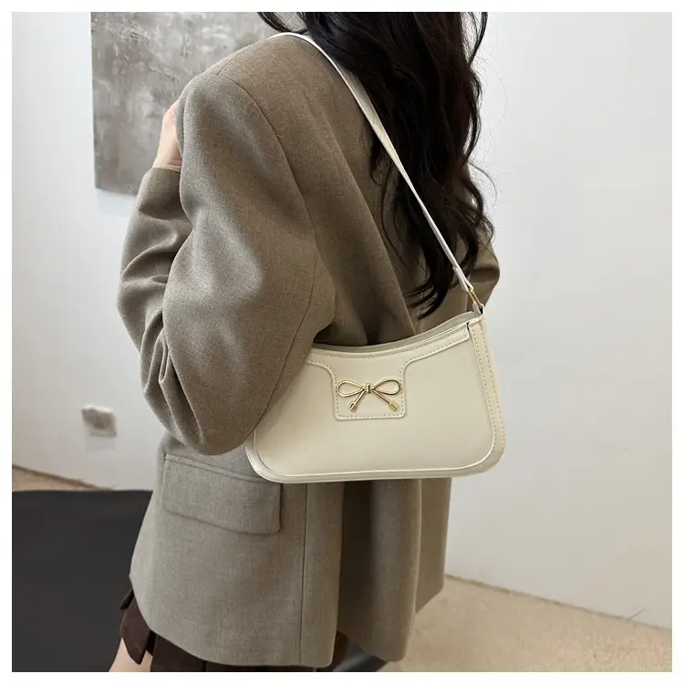 Women's Brown Leather Shoulder Bag with Bow Detail — feature 10