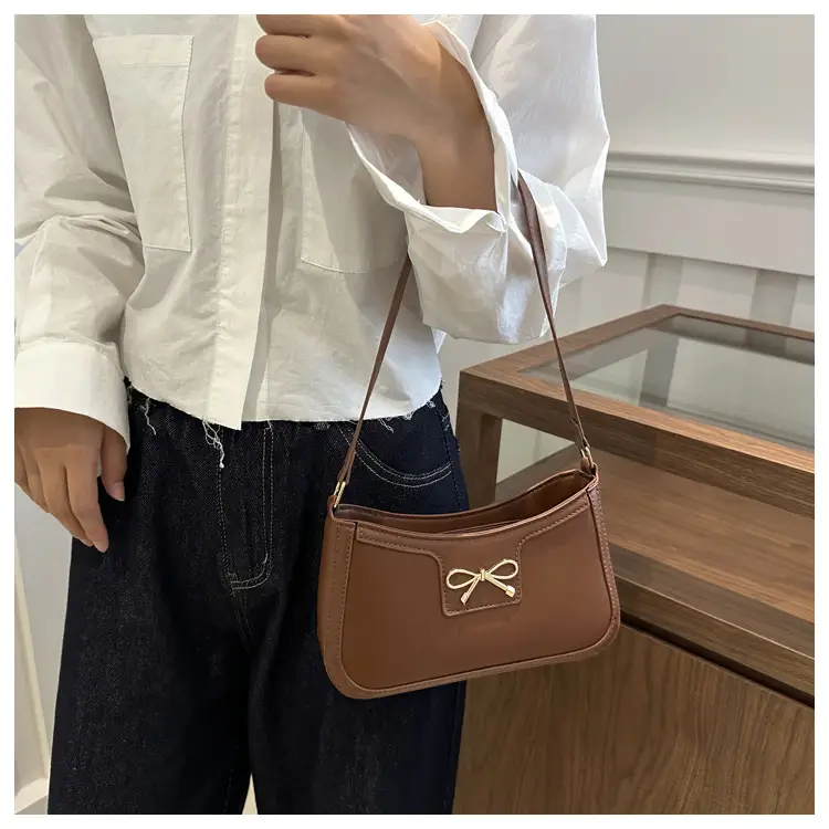 Women's Brown Leather Shoulder Bag with Bow Detail — feature 15