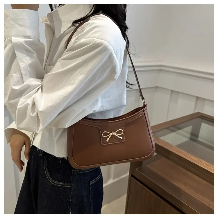 Women's Brown Leather Shoulder Bag with Bow Detail — feature 16