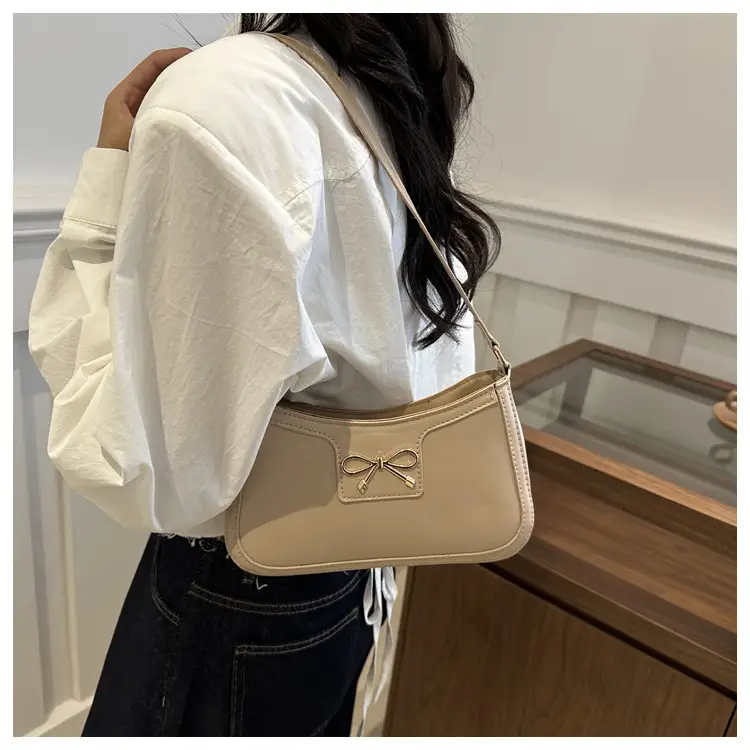 Women's Brown Leather Shoulder Bag with Bow Detail — feature 18