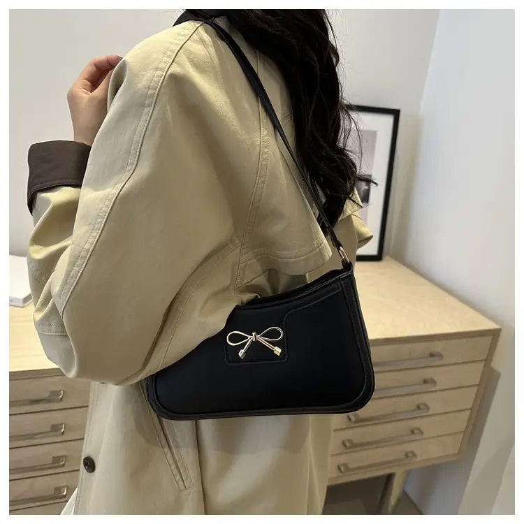 Women's Brown Leather Shoulder Bag with Bow Detail — feature 22