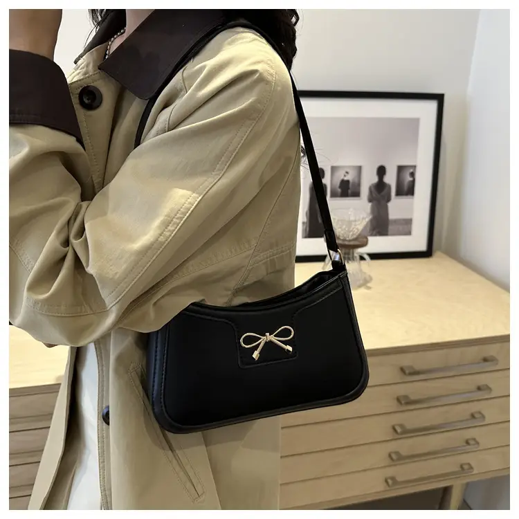 Women's Brown Leather Shoulder Bag with Bow Detail — feature 23