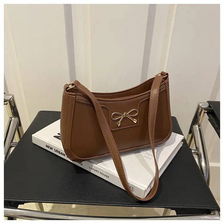 Women's Brown Leather Shoulder Bag with Bow Detail — feature 28