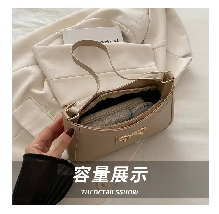 Women's Brown Leather Shoulder Bag with Bow Detail — feature 7