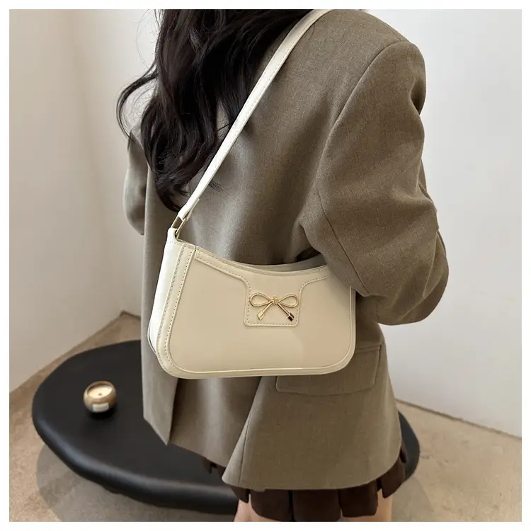 Women's Brown Leather Shoulder Bag with Bow Detail — feature 9