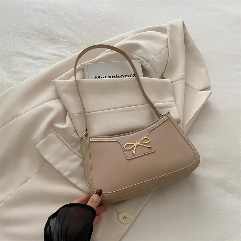 Women's Brown Leather Shoulder Bag with Bow Detail - Image 2