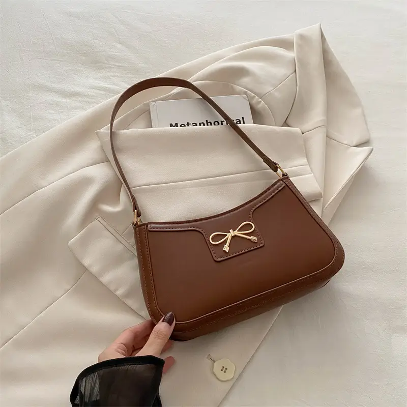 Women's Brown Leather Shoulder Bag with Bow Detail - Image 5