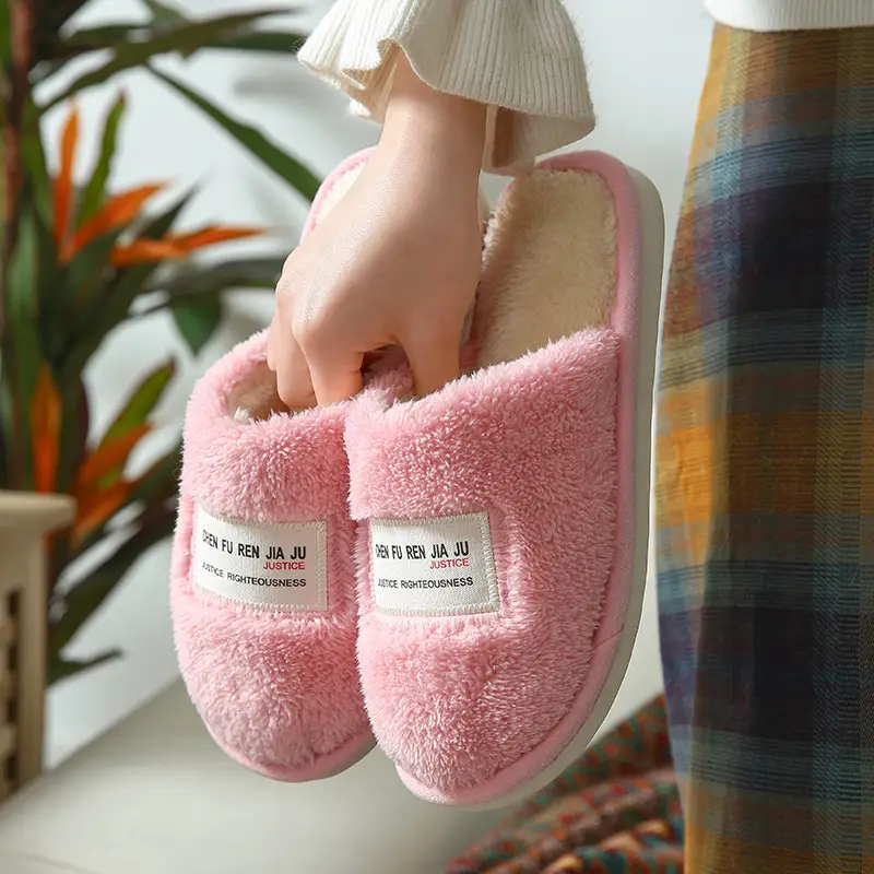 Cute Cartoon Women's Cotton Slippers for Home Plush Warm Furry Slippers for Women Indoor Home Warmth