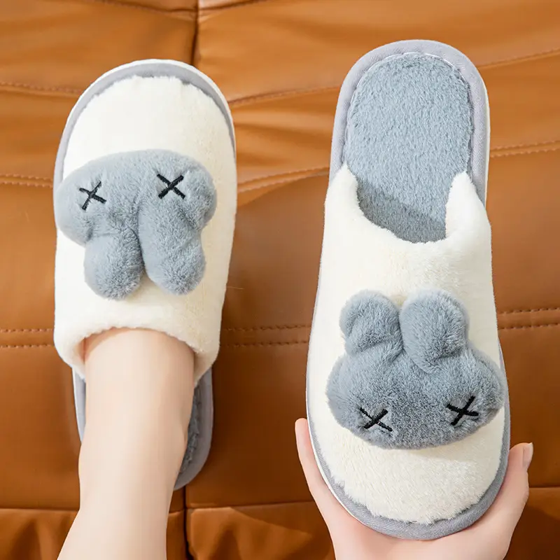 Cute Cartoon Women's Cotton Slippers for Home Plush Warm Furry Slippers for Women Indoor Home Warmth