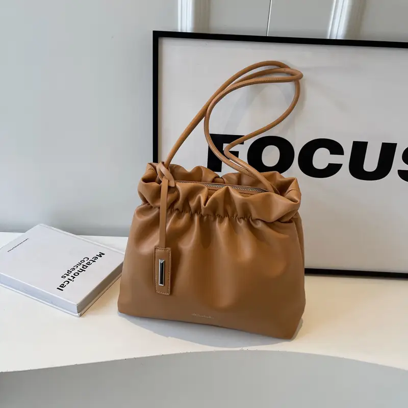 2025 Trendy Pleated Shoulder Bag for Women Brown - Image 5
