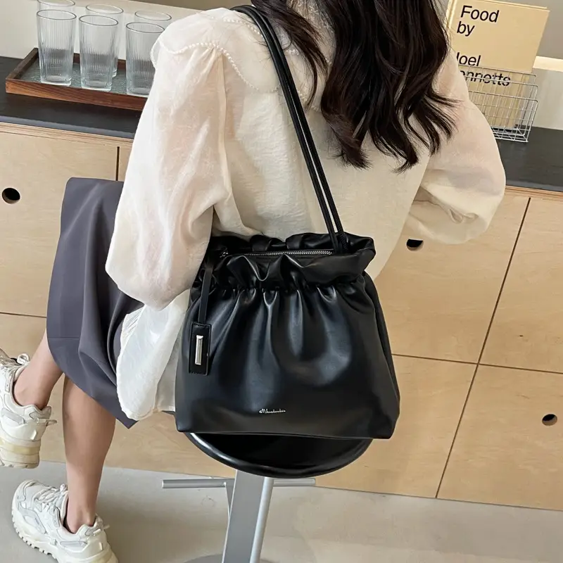 2025 Trendy Pleated Shoulder Bag for Women Brown - Image 6