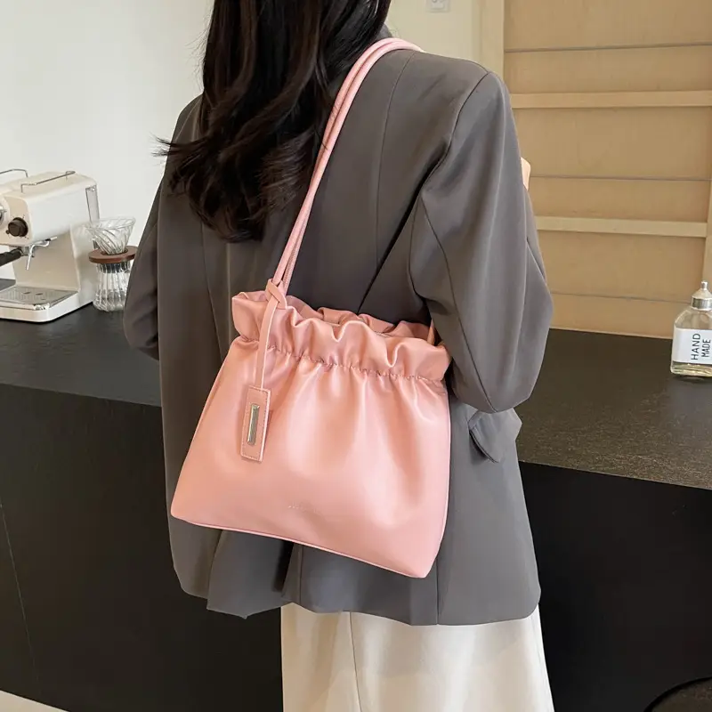 2025 Trendy Pleated Shoulder Bag for Women Brown - Image 7