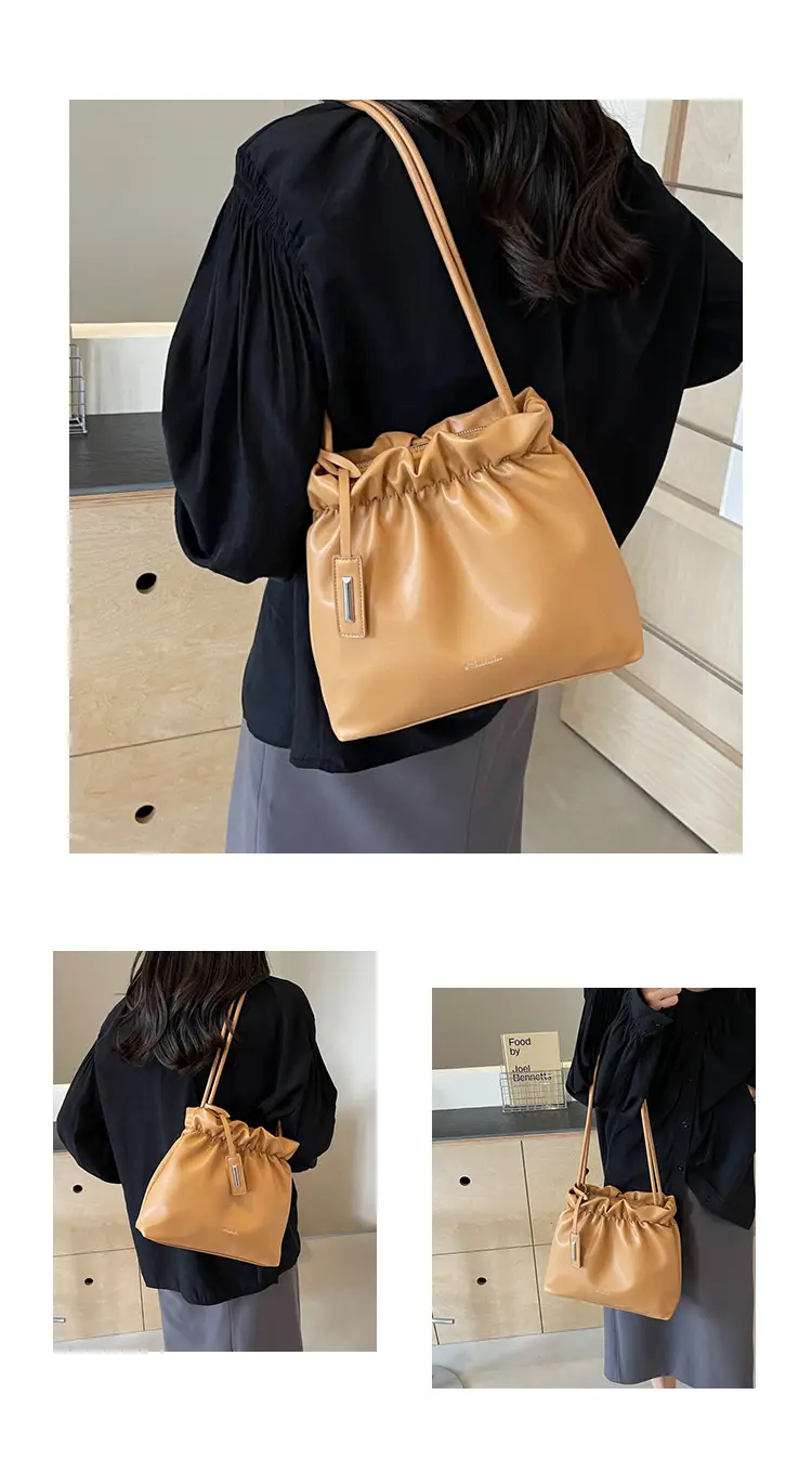 2025 Trendy Pleated Shoulder Bag for Women Brown — feature 10