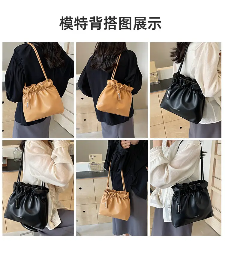 2025 Trendy Pleated Shoulder Bag for Women Brown — feature 9