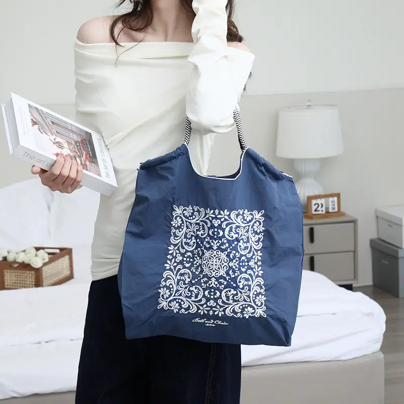 Japanese Embroidered Blue White Shoulder Bag for Women - Image 12