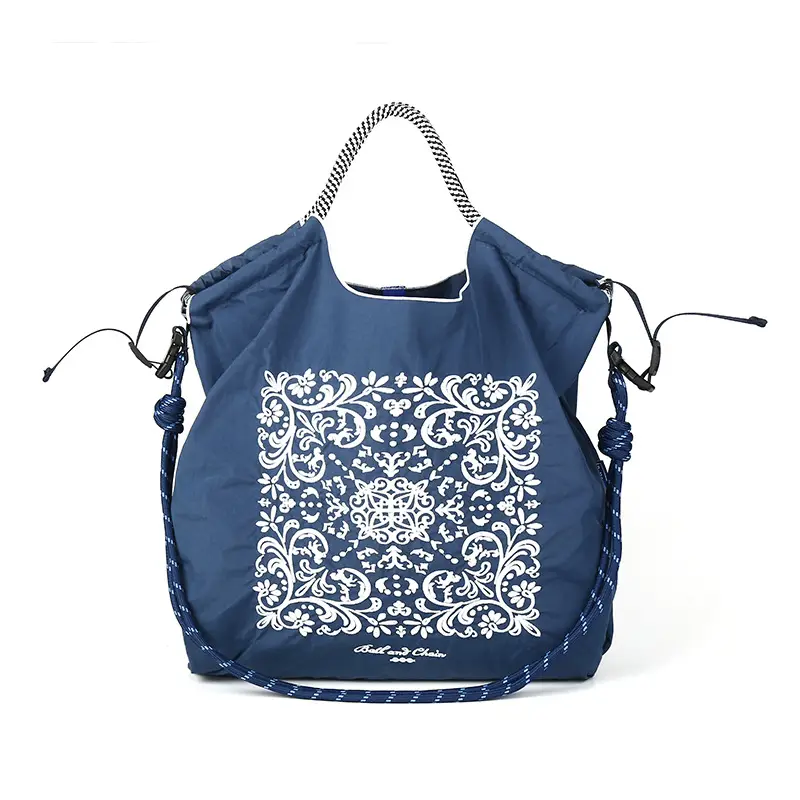 Japanese Embroidered Blue White Shoulder Bag for Women - Image 2