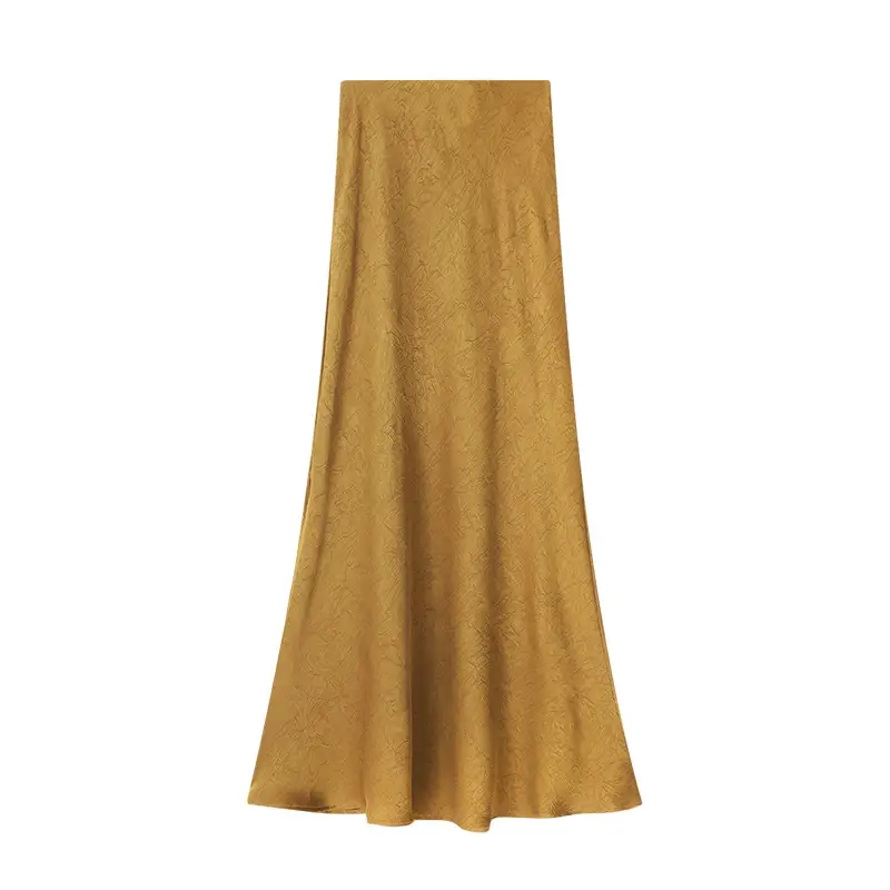 Women Acetate Satin Side Slit Skirt Dark Jacquard - Image 9