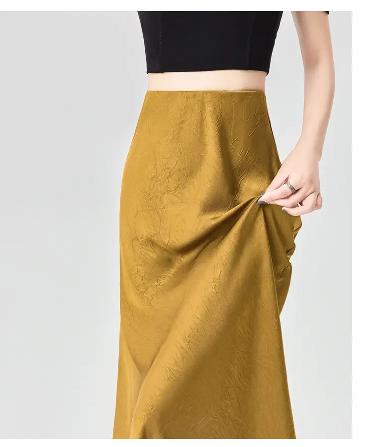 Women Acetate Satin Side Slit Skirt Dark Jacquard — feature 35