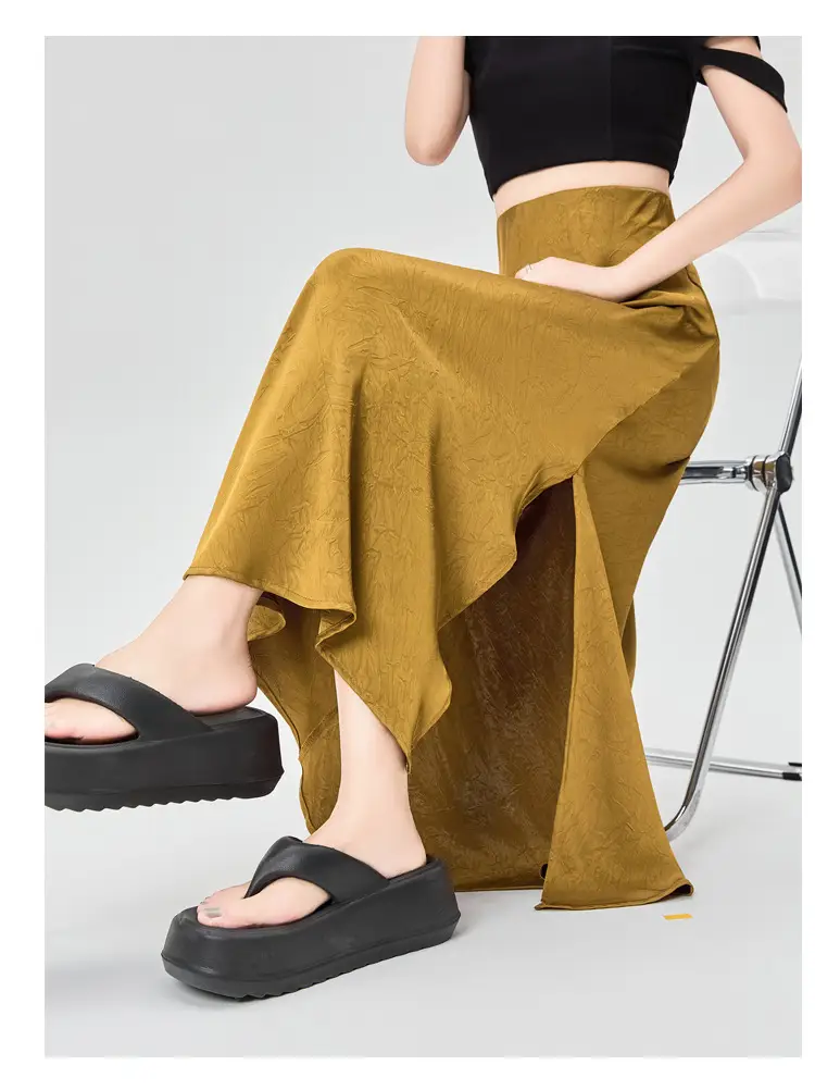 Women Acetate Satin Side Slit Skirt Dark Jacquard — feature 36
