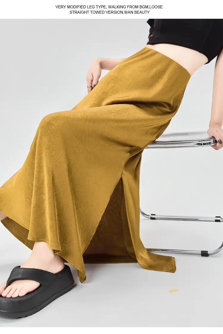 Women Acetate Satin Side Slit Skirt Dark Jacquard — feature 38