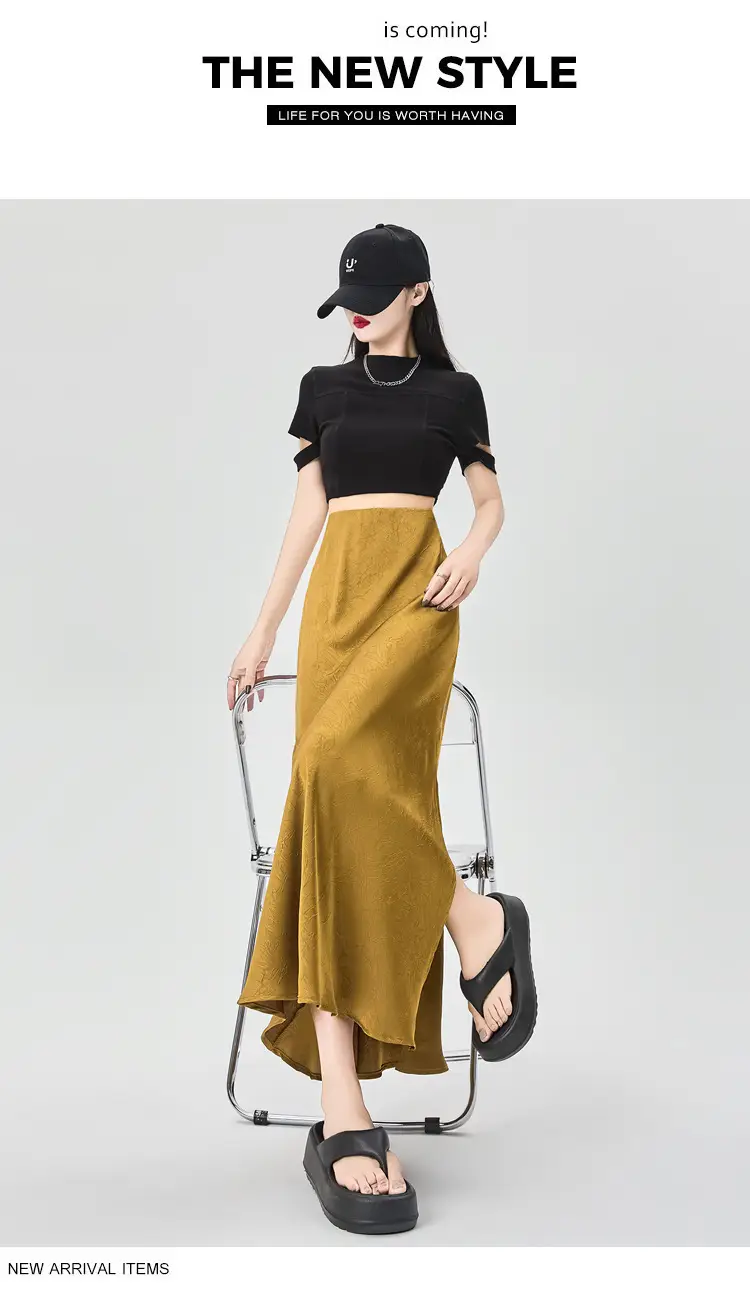 Women Acetate Satin Side Slit Skirt Dark Jacquard — feature 39