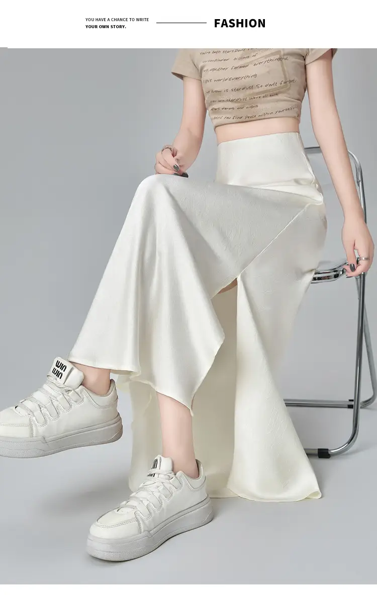 Women Acetate Satin Side Slit Skirt Dark Jacquard — feature 43