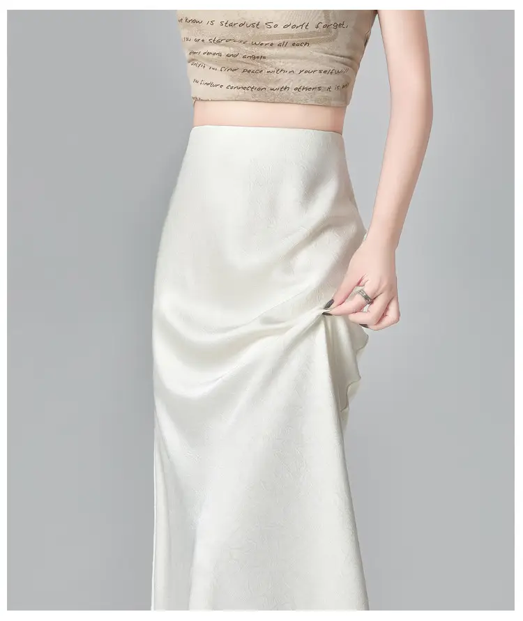 Women Acetate Satin Side Slit Skirt Dark Jacquard — feature 44