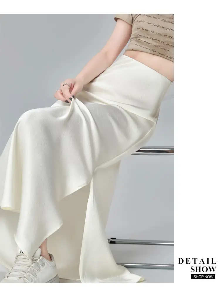 Women Acetate Satin Side Slit Skirt Dark Jacquard — feature 46