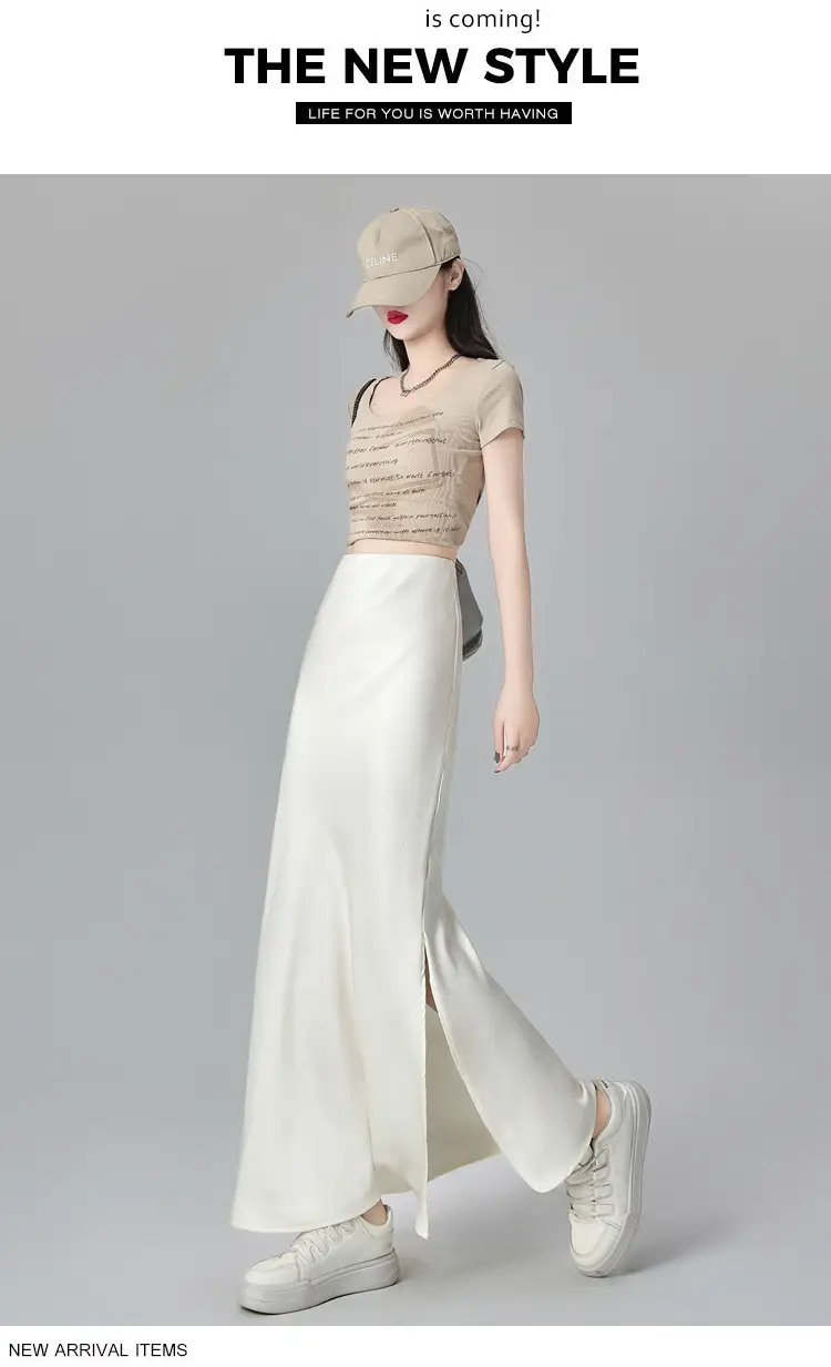 Women Acetate Satin Side Slit Skirt Dark Jacquard — feature 47